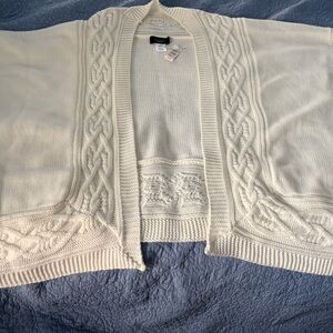 Talbots Cream Cable-Knit Open Cardigan Sweater